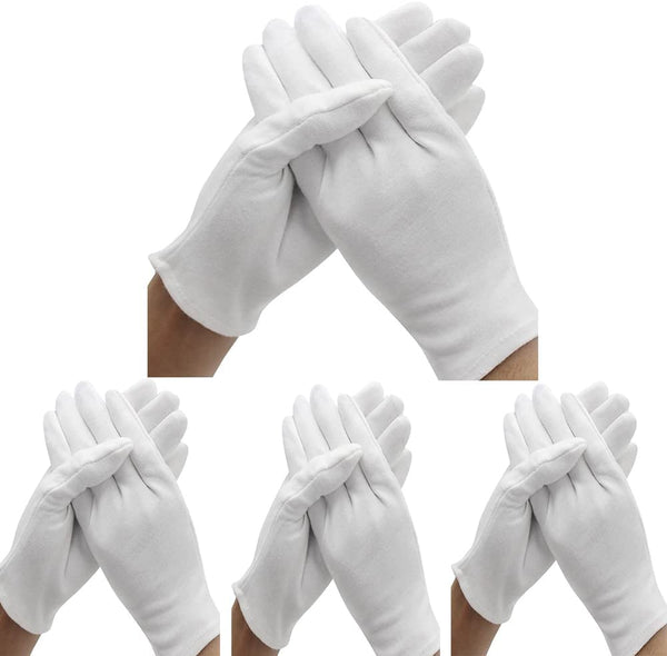 24 Pcs (12 Pair) White Cotton Gloves for Dry Hand Moisturizing Cosmetic Eczema Hand Spa and Coin Jewelry Inspection, Checking Gloves,Serving Gloves Stretchable Lining Gloves Moisturizing Gloves