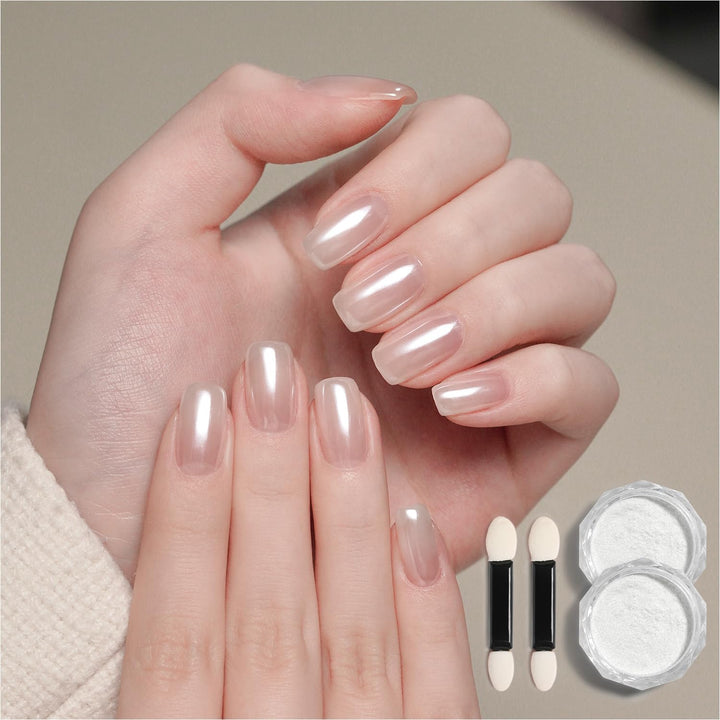 White Pearl Chrome Nail Powder, Mirror Effect Shimmer Glitter Pigment Mermaid Aurora Nail Art Decorations, Lustrous White