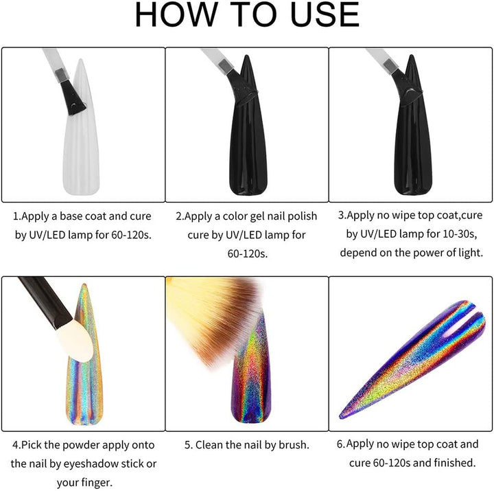 16 Jars Chrome Nail Powder Nail Art Fimo Striping Tape Lines Decoration Metallic Mirror Effect Holographic Aurora Chameleon Pigment Powder 1G/Jar Pearl for Resin Craft & Nail Art