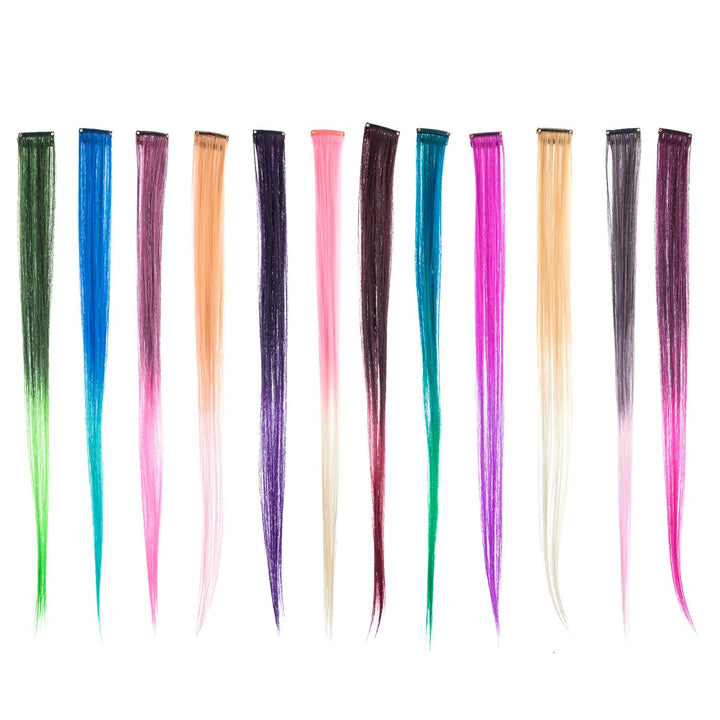 12 Pcs Straight One Color Party Highlights Clip on in Hair Extensions Colored Hair Streak Synthetic Hairpieces (Teal Blue)