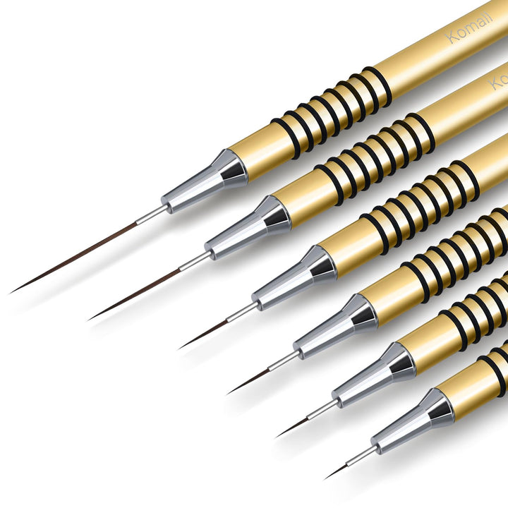 Metallic Nail Art Brushes, 6Pcs Non Slip Liner Brush Set, UV Gel Polish Painting Art Design Pen for Long Lines, Thin Details, Fine Drawing Sizes 5/7/9/11/20/25Mm(Silver)