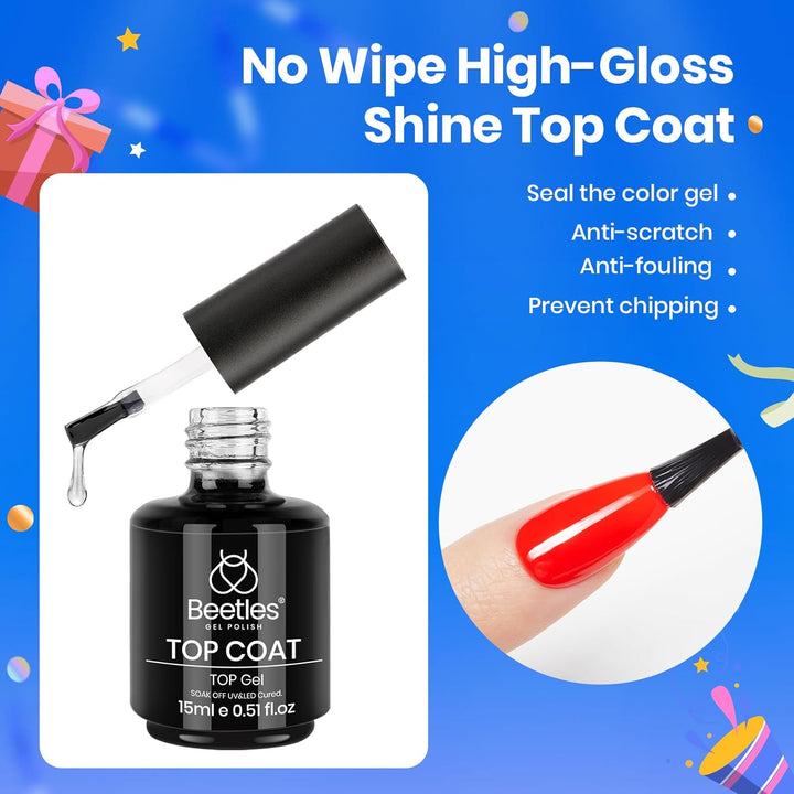 Beetles 3Pcs 15Ml White Gel Nail Polish and No Wipe Gel Top Coat & Base Coat Halloween Set, Soak off UV Lamp and Long Lasting Glossy Top Coat French Manicure Art Design Kit