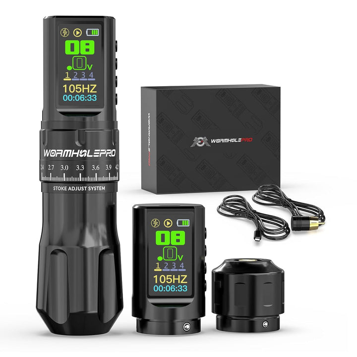 WORMHOLE PRO Tattoo Gun AQUILA Wireless Tattoo Machine Multi-Function Smart Tattoo Pen 1,800Mah Battery with Replacement Power Supply, Smart Display, Brushless Motor, 7 Strokes Length