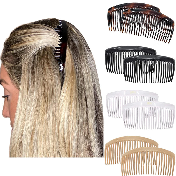 Paris AD66/2 French Side Comb Large Curved Tortoiseshell Hair Combs for Women Fine Hair, 4 Inch Strong Hold Comb for Women Bun Chignon Up-Do Styling Girls Hairstyle Accessories, Made in France