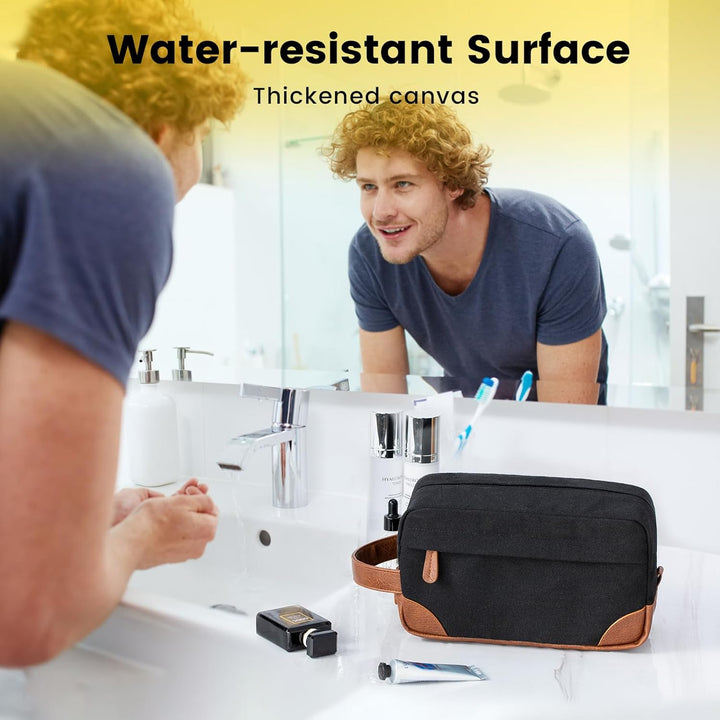 Travel Toiletry Bag - Hanging Toiletry Bag for Men Water Resistant Canvas Shaving Bag with Large Capacity for Travel - Black