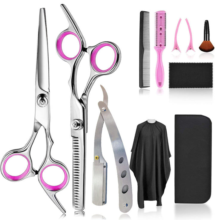 Hair Cutting Scissors Thinning Shears-  Professional Barber Sharp Hair Scissors Hairdressing Shears Kit with Haircut Accessories in Leather Case for Cutting Styling Hair for Women Men Pet- 7 Pcs