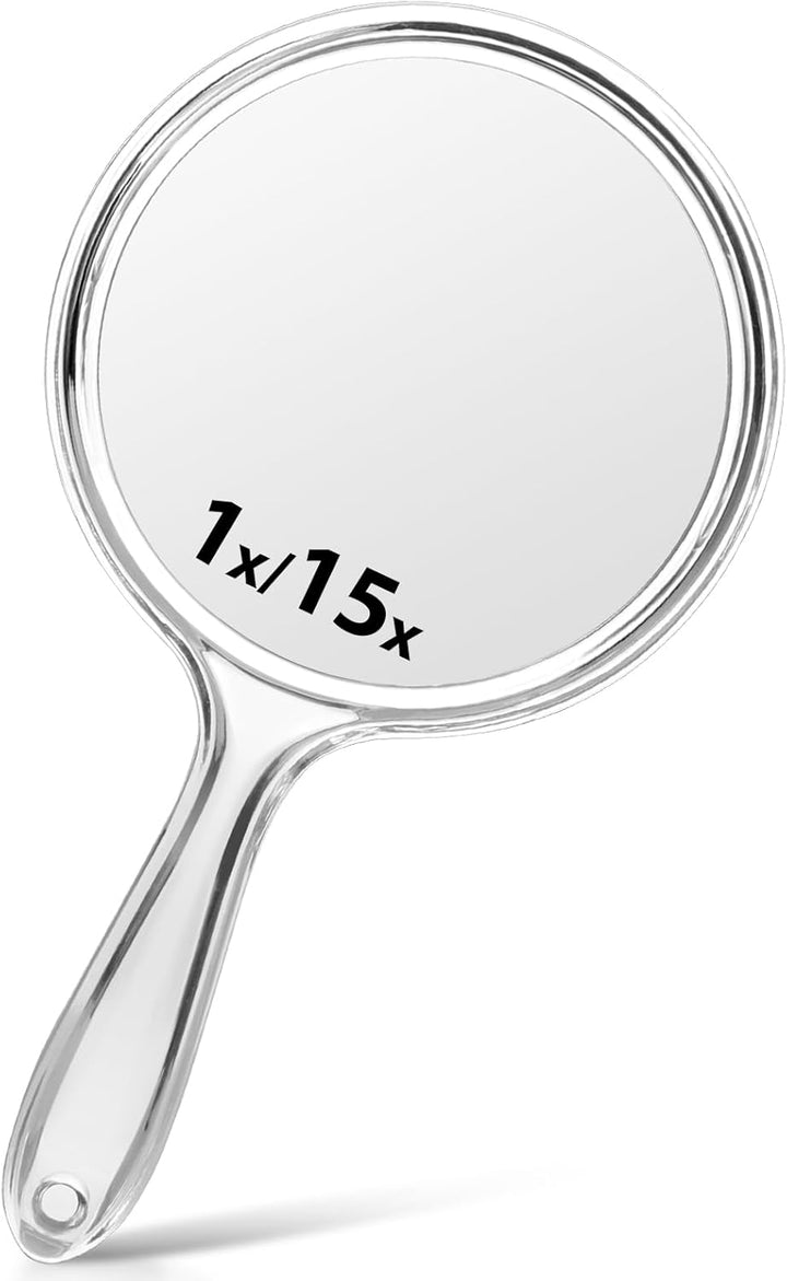 Hand Mirror, Double-Sided 1X/5X Magnifying Mirror with Handle, Acrylic, 8.3" L X 4.5" W, Clear, Pack of 1