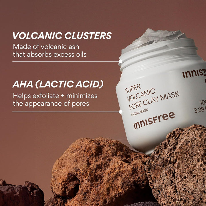 Super Volcanic Clay Mask, Premium Korean Skincare with AHA and Natural Clusters for Deep Pore Detox, Gentle Exfoliation, Oil Control