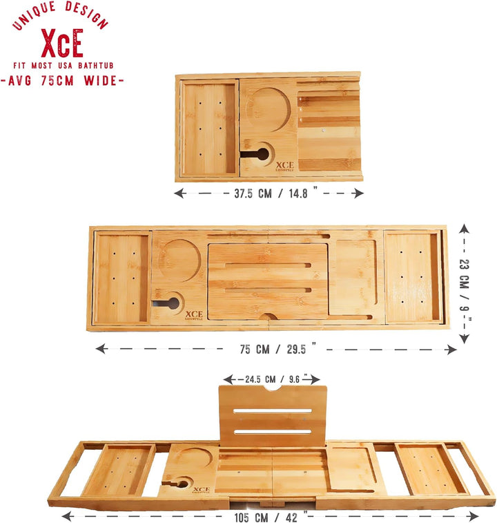 Foldable Bathtub Tray Expandable to 105Cm for Luxury Bath, Bath Tray for Bathtub (Bamboo)