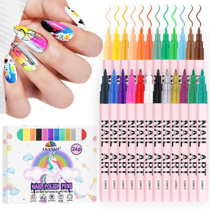 12 Colors Nail Art Pens Set, 3D 0.7MM Nail Polish Pens Quick-Drying Nail Art Acrylic Paint Nail Point Dotting Liner Pen Tools for Home & Salon Nail DIY