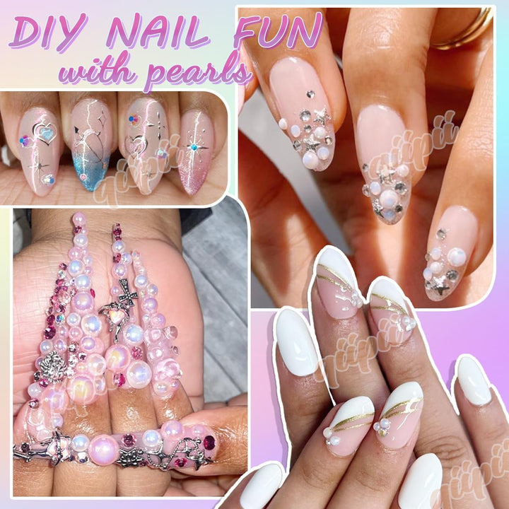 51G White Half Pearls for Crafting 4Mm 5Mm 6Mm 8Mm 10Mm Mix Sizes Pure White Flatback round Beads Charms for Nails Face Eyes Makeup Tumblers Bottles DIY Crafts Bedazzling Clothes Shoes Phones