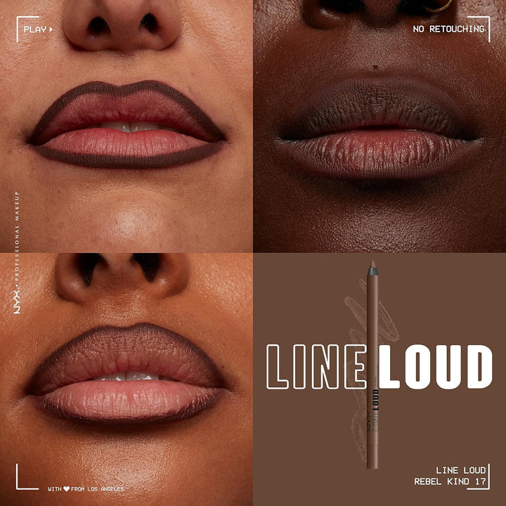 Line Loud Lip Liner, Longwear and Pigmented Lip Pencil with Jojoba Oil & Vitamin E - Rebel Kind (Chocolate Brown)
