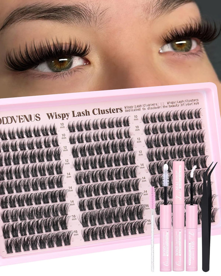 Lash Clusters Kit Wispy Eyelash Clusters Lashes Natural DIY Lash Extension Kit 10-16Mm Cluster Eyelash Extensions Kit 300Pcs C Curl Individual Lashes Cluster Eyelash (No Tweezers)