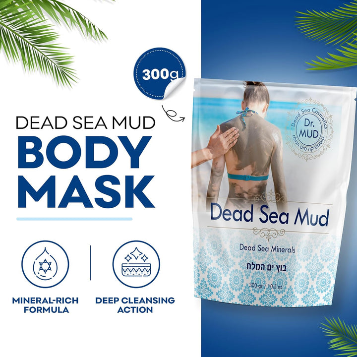 Dr. Mud'S Dead Sea Mud Body Mask from Israel, 10.5 Oz – Black Clay Body Treatment with Natural Dead Sea Minerals Deep Cleansing Skin & Beauty Mask – Skin Care Detox Product for Men & Women