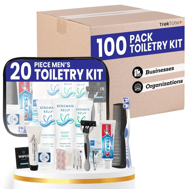 Travel Toiletry Kit for Men and Women – 20 Piece Set of Travel Size Toiletries, TSA Compliant, Includes Shampoo and Conditioner, Body Wash, Toiletry Bag & More