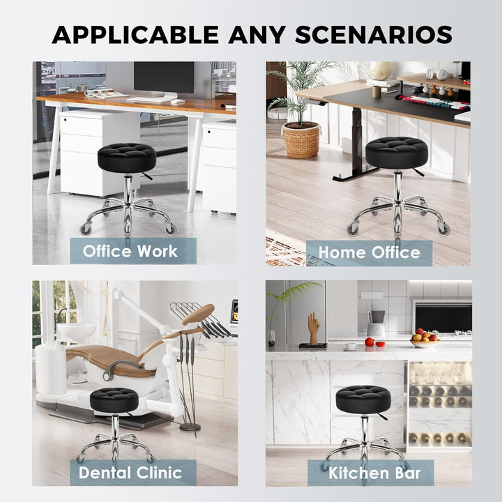 Rolling Stool with Wheels, Adjustable Stool Heavy Duty 450Lb, 360° Swive Rolling Chair for Massage Spa Medical Tattoo, PU Thick Seat Padding Salon Chair(Black) BYD01B