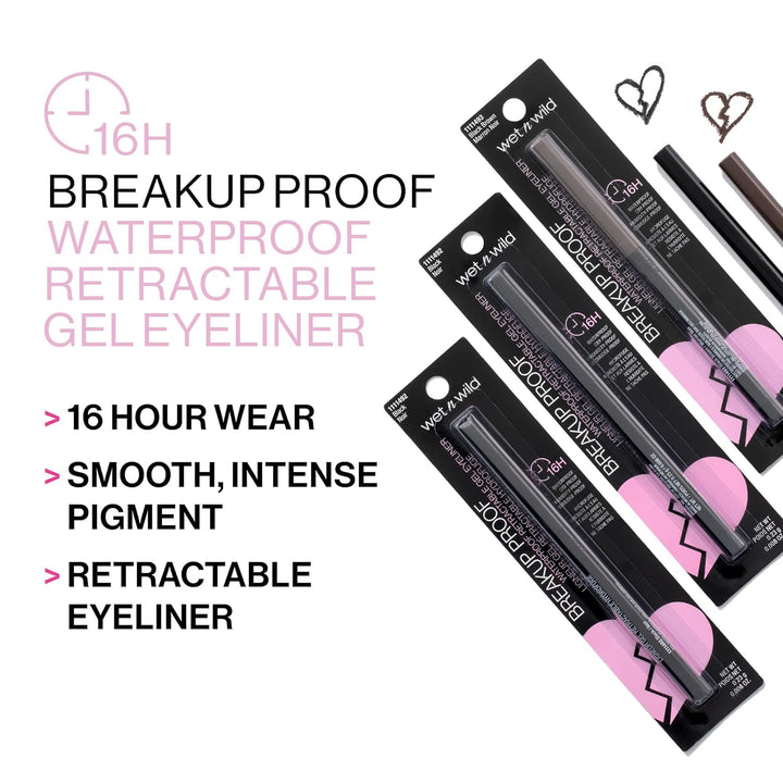 Mega Last Breakup Proof Waterproof Retractable Gel Eyeliner - Ultra Pigmented 16-Hour Long Wear, Smudge Proof Satin Finish Formula, Cruelty-Free & Vegan - Charcoal
