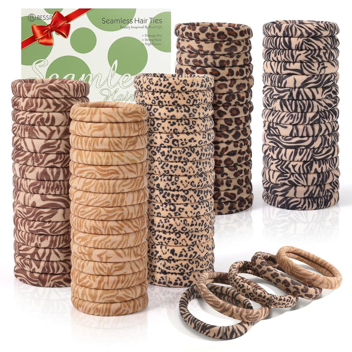 100 Pcs Thick Seamless Brown Hair Ties, Ponytail Holders Hair Accessories No Damage for Thick Hair (Natural Colors)