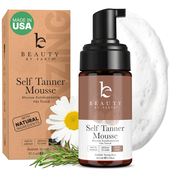 Self Tanner Mousse - USA Made with Natural & Organic Ingredients, Self Tanning Mousse for Dark Fake Tan, Sunless Tanner, Clear & Non Toxic Tanning Foam for Streak Free Finish & Natural Glow