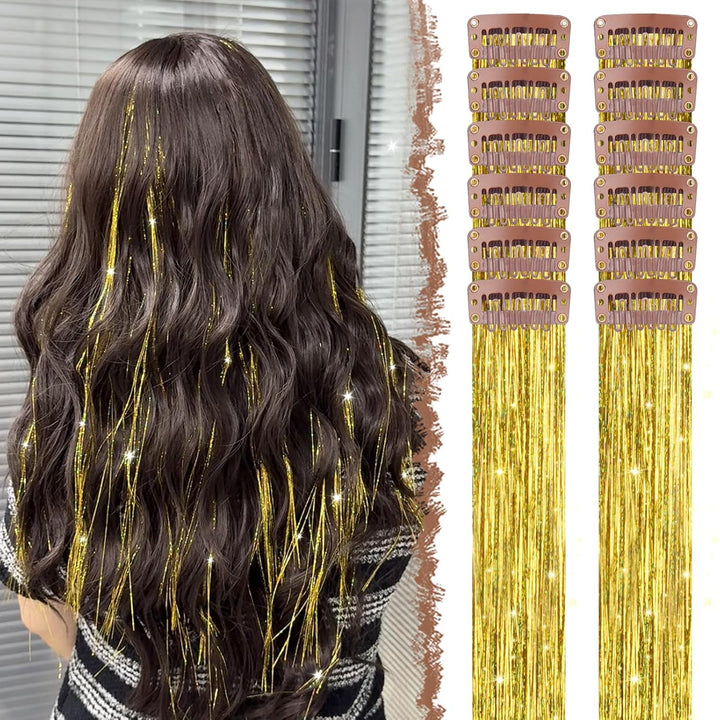 Colored Clip in Hair Extensions - 10 PCS Skyblue Light Blue Highlighted Hair Piece Straight Synthetic Clip in Hairpieces for Women 22 Inch