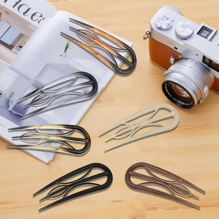 6Pcs French Hair Clips, U Shaped French Hair Pin Retro Fork Hair Pin Internal Teeth French Hair Clips, Tortoise Shell French Hair Pins for Women Thin Hair Buns Twist Hairstyle Accessories