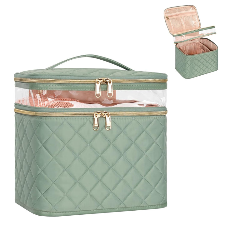 Makeup Bag, Portable Cosmetic Bag, Large Capacity Travel Makeup Case Organizer, Black for Women Toiletry Bag for Girls Traveling with Handle and Divider