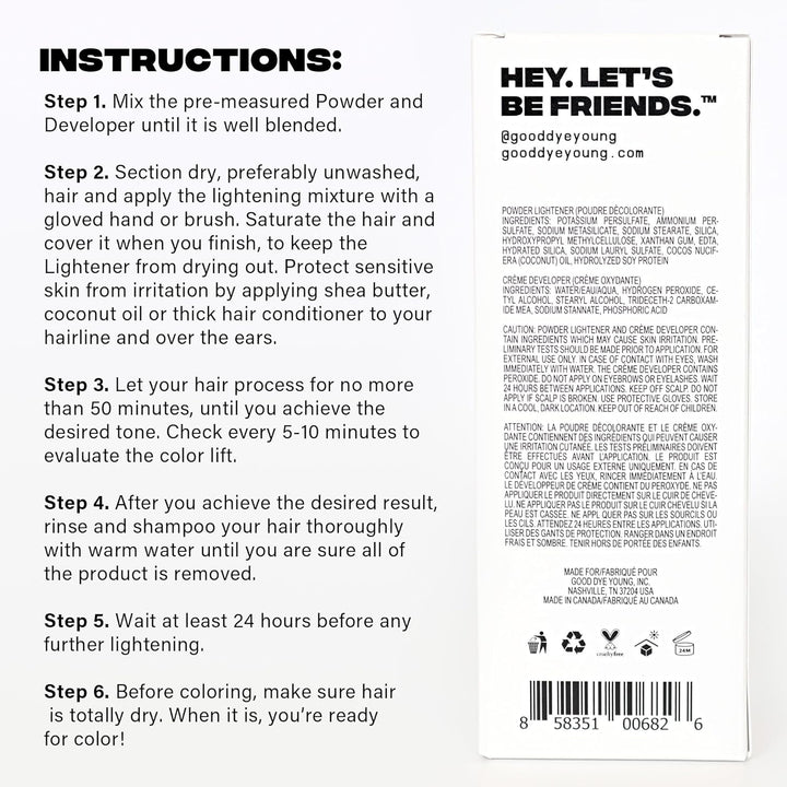 Hair Lightener Kit with Dust Free Powder Lightener and 25 Volume Developer - Moisturizing Bleaching Kit - Vegan Hair Bleach (4 Oz.)