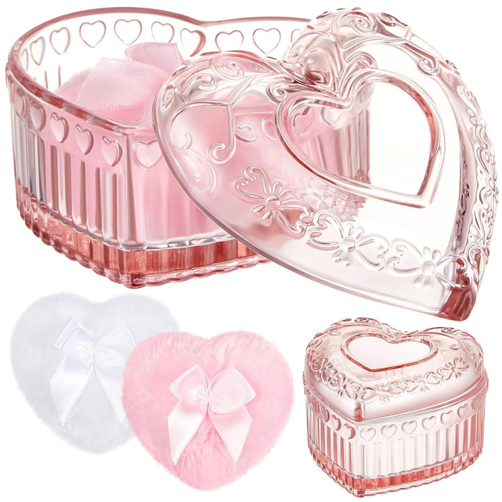 3 Pcs Large Body Powder Puff and Container Powder Container with Puff Crystal Case Soft Washable Reusable Velour Face Body Glitter Wet Dry Makeup(Simple,Clear)