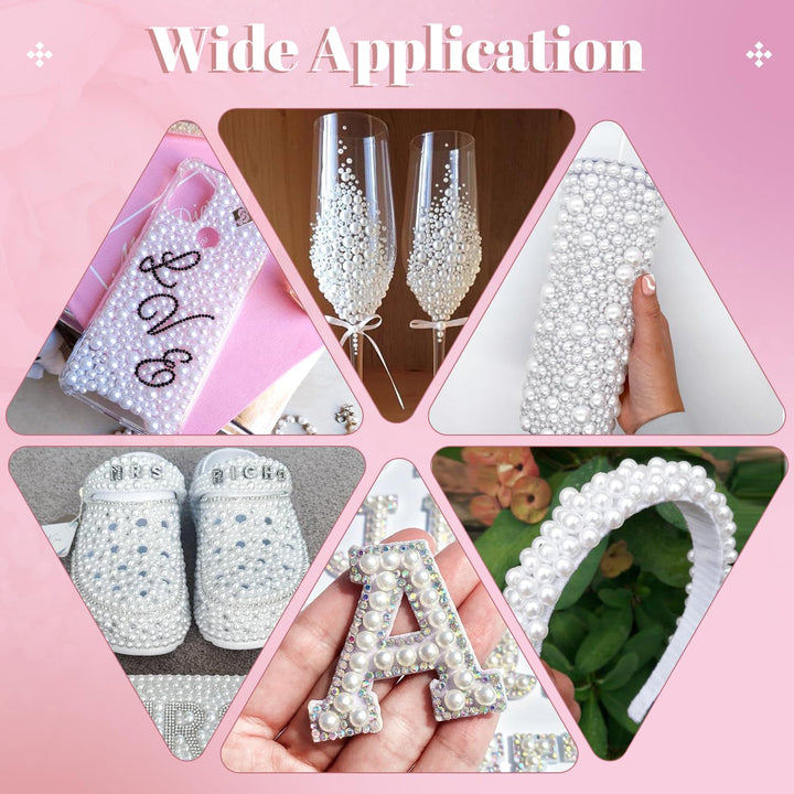 13000Pcs Flatback Pearls for Crafting (White), Assorted Size 2/3/4/5/6/8/10Mm Half Pearl Bead Gems with 3Pcs 10Ml B7000 Jewelry Glue, Bedazzling Kit for Crafts Shoes Graduation Cap Nail Art