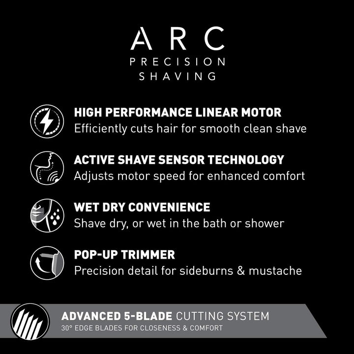 ARC5 Electric Razor for Men with Pop-Up Trimmer, Wet/Dry 5-Blade Electric Shaver with Intelligent Shave Sensor and Multi-Flex Pivoting Head – ES-LV65-S (Silver)
