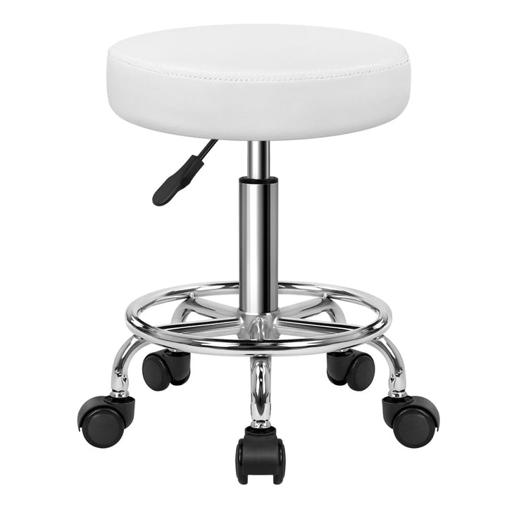 PU Leather round Rolling Stool with Foot Rest Swivel Height Adjustment Spa Drafting Salon Tattoo Work Office Massage Stools Task Chair Small (Black)