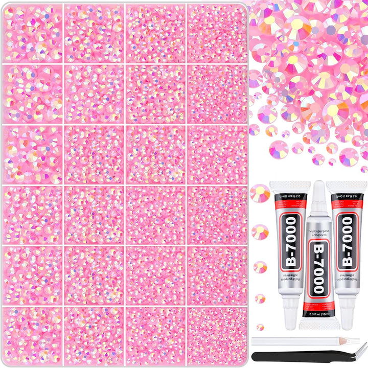 18000Pcs Resin Jelly Rhinestones for Bedazzling, Multicolor 3Mm Flatback Rainbow Gems, Bedazzler Kit with 3Pcs 10Ml B7000 Jewelry Glue for Crafts Crafting Book Shoes Nail Art
