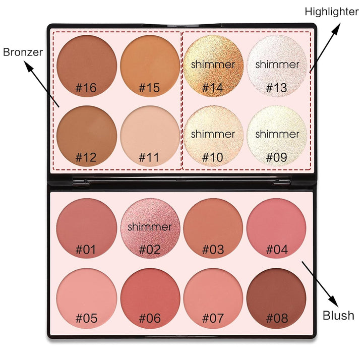16 Colors Contour Palette Make up - Blush Highlighters Bronzer Powder All in One Makeup Palettes Contour Kit - Face Cosmetics Gifts for Women Beauty for Festivals (SET1)