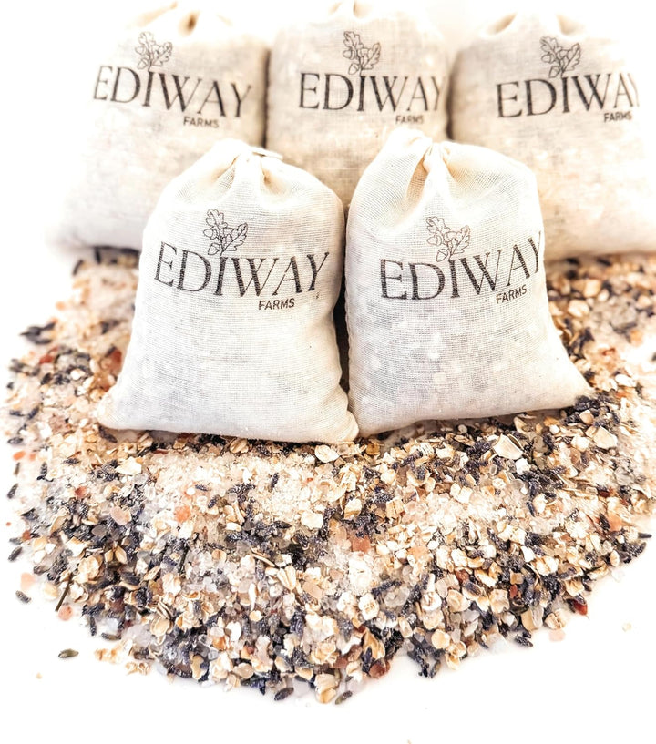 Sleepy Blend Set of 5 Soothing Aromatherapy Rosemary and Lavender Bath Teas with Epsom and Himalayan Pink Salts, Essential Oils, Coconut Milk Powder, Oats, and Dried Florals | Relaxing Gift Idea