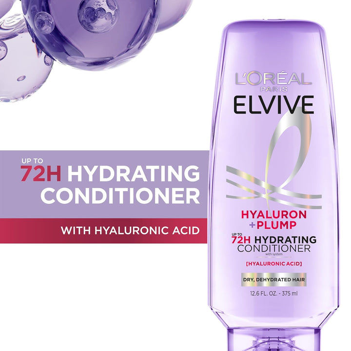 Elvive Hyaluron Plump Hydrating Conditioner for Dehydrated, Dry Hair Infused with Hyaluronic Acid Care Complex, Paraben-Free, 12.6 Fl Oz