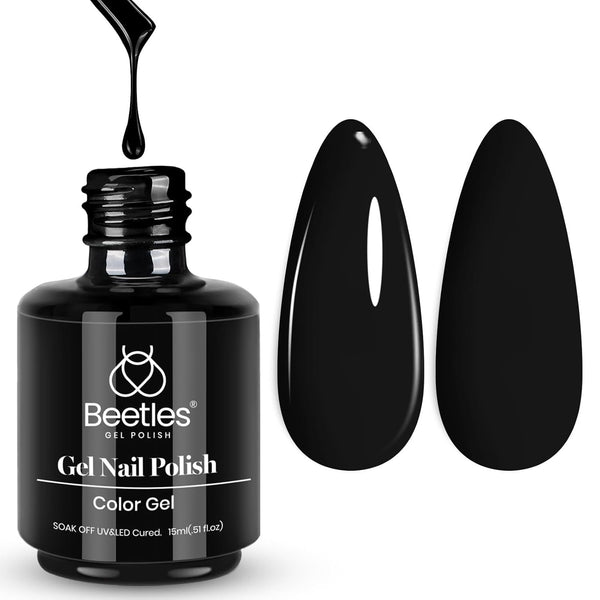 Beetles Black Gel Polish, 1 Pcs 15Ml Audrey Black Nail Polish Color Gel Nail Polish Halloween Nails Soak off Art Manicure Salon DIY Uv Lamp Nail Design Decoration at Home