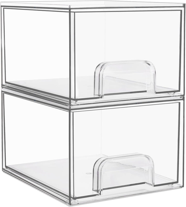4 Pack Small Clear Stackable Storage Drawers,Acrylic Bathroom Makeup Organizer,Plastic Storage Bins for Vanity, Undersink, Kitchen Cabinets, Pantry, Home Organization