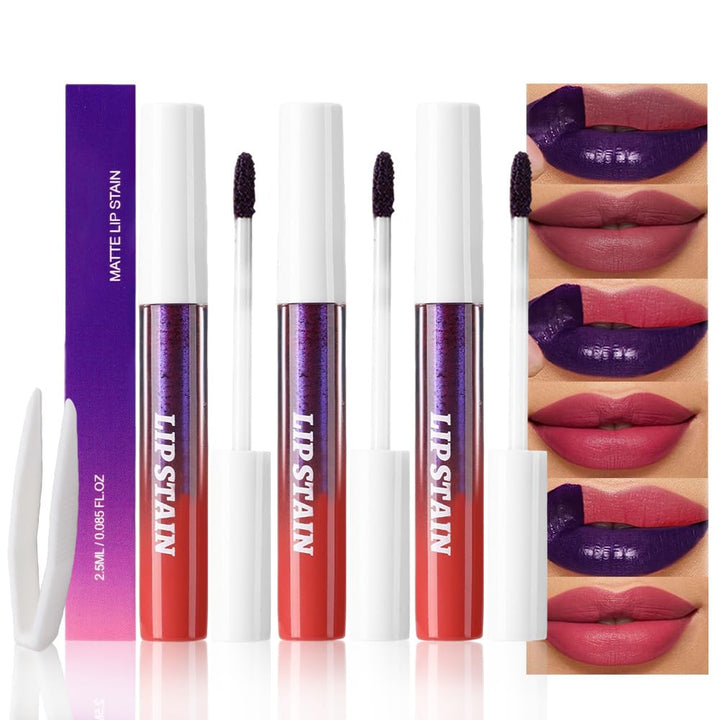 3Pcs Peel off Lip Stain Tints, Maroon Mauve Red Matte Liquid Lipstick Lip Stain Long Lasting Waterproof for Women, Non-Stick Cup Lipstick Peel off Highly Pigmented Not Faded Smudge-Proof Liptint
