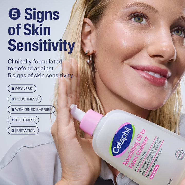 Nourishing Oil to Foam Facial Cleanser for Normal to Dry Skin, up to 24 Hour Hydration, 8 Fl Oz