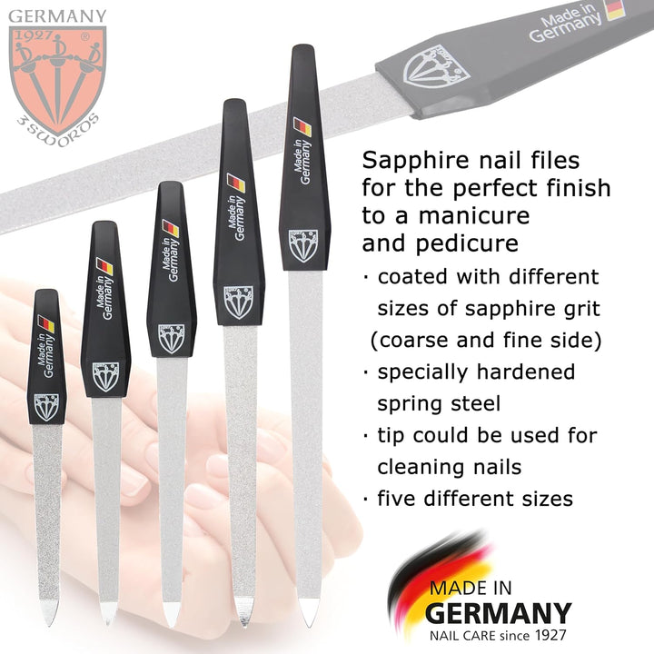 - Brand Quality Sapphire Metal Nail File Set (5 Pcs.) with 3-Way Nail Buffer (1 Pc.), Manicure Pedicure Finger & Toe Nail Care - Made in Solingen Germany (671)