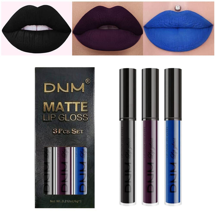 3Pcs Dark Red Purple Plum Matte Liquid Lipstick Sets for Women Matte Lip Stain Long Lasting Waterproof, Burgundy Blood Blue Red Lipstick, Black Cherry Maroon Gothic 24 Hours Magic Lipsticks