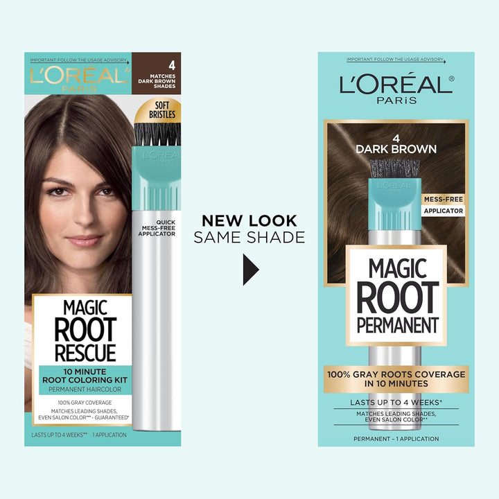 Magic Root Rescue 10 Minute Root Hair Coloring Kit, Permanent Hair Color with Quick Precision Applicator, 100 Percent Gray Coverage, 4 Dark Brown, 2 Count