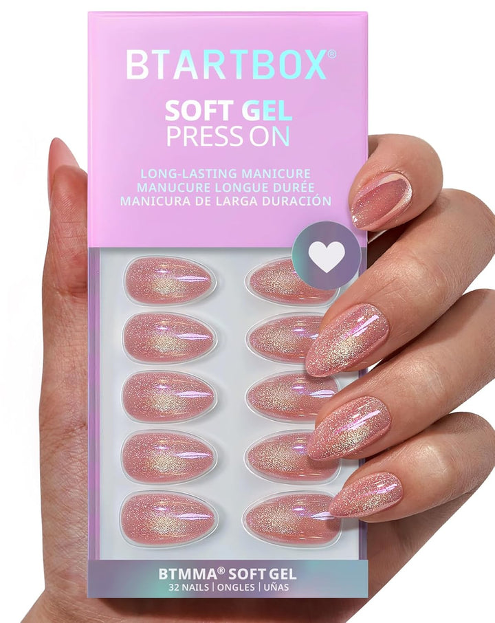 White Press on Nails Short - Soft Gel Press on Nails Almond, White Glue on Nails with Nail Glue, Reusable Stick on Nails in 16 Sizes, Cream Puff