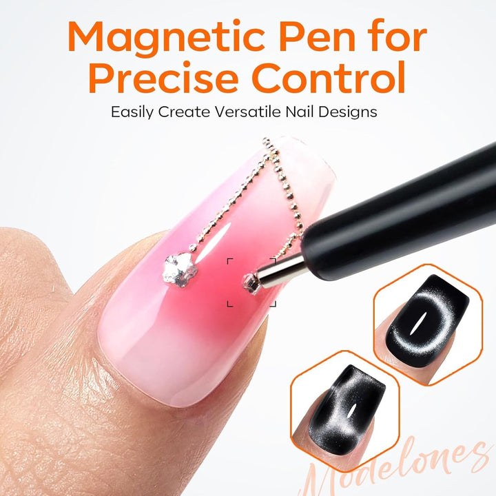 Cat Eye Magnetic for Nails,15Pcs Cat Eye Gel Nail Polish Magnet Tools Powerful Set Wand Magnet Fall Nail Polish Square round Magnet Stick Diverse Glassy Cateye Effect