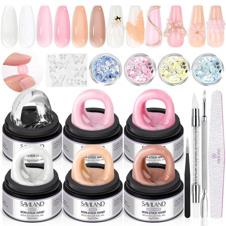 Solid Builder Nail Gel - 60G Large Capacity 3D Nail Gels Sculpting Gel for Art Non-Sticky Hand Carving Glue Extension with Sequins Chrome Powder DIY Salon Home