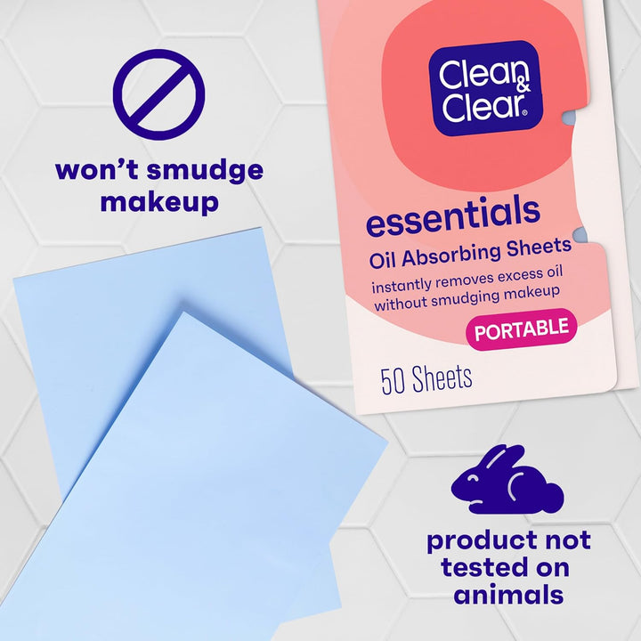 Essentials Oil Absorbing Sheets, Portable Blotting Papers for Shine Control on the Face & Nose, Blotting Sheets Instantly Remove Excess Oil without Smudging Makeup, 3 Pack