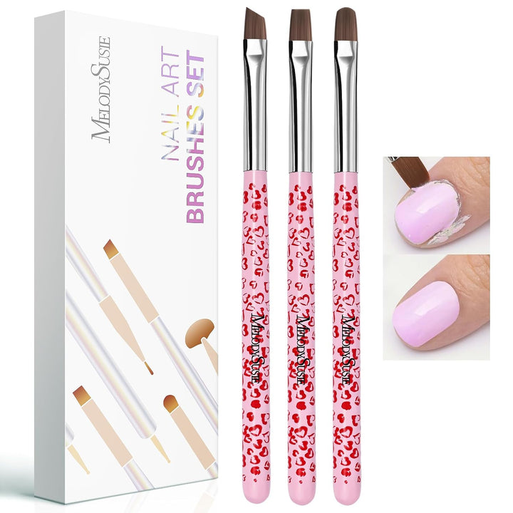 3-Piece Acrylic Nail Brush Set - Sizes 8/10/14, Professional Nail Art Tool for Acrylic Application, Powder, Extension & 3D Carving - Pink