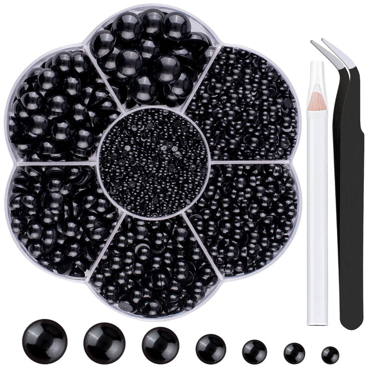 Nail Art Flat Back Half round Pearl Kits 3, Mixed Sizes 6000 Pcs White Small Pearls for Nails with Picking Tools for Graduation Cap Decorations Home DIY Body Face Craft Salon Use