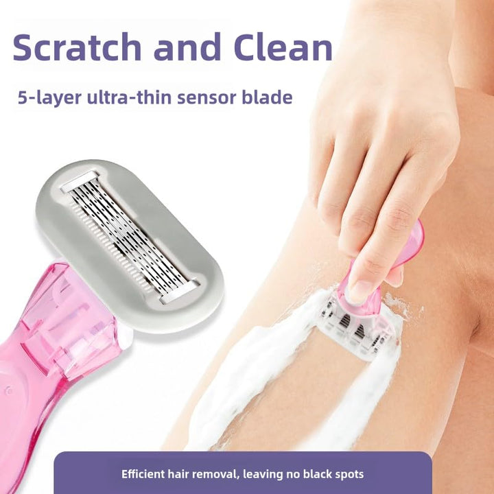 New Women'S Short Handle Razor with Five Blades, Can Remove Excess Body Hair from Arms, Legs, Underarms, Private Areas, Etc. Reusable, with Replaceable Razor Heads (Orange)