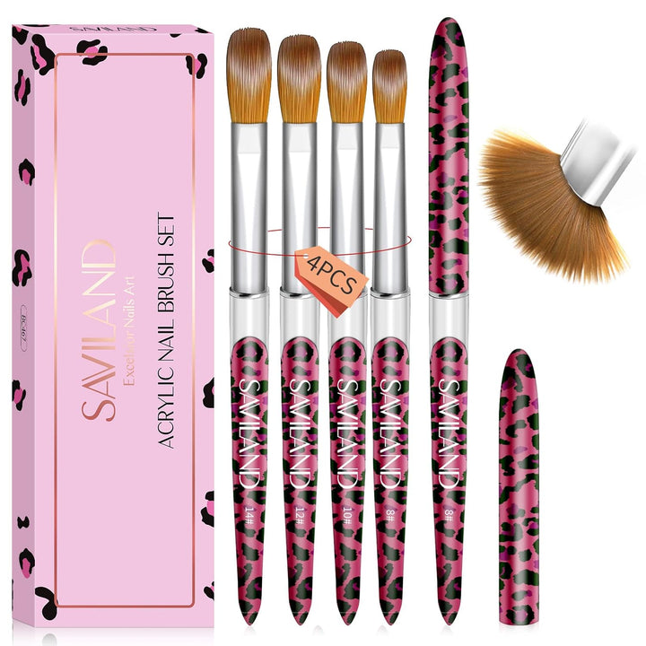 Kolinsky Acrylic Nail Brush Set: Size 6,10,14 Professional Manicure Brushes with Cleaner Tool & Purple Handle for Acrylic Powder,Nail Extensions & 3D Carving - Salon & DIY Nail Art Essentials